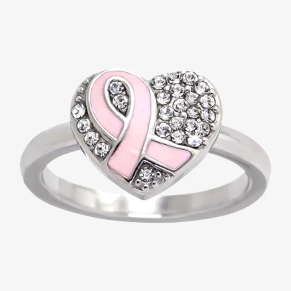 Sparkle Allure Breast Cancer Awareness Womens Crystal Stainless Steel Cocktail Ring