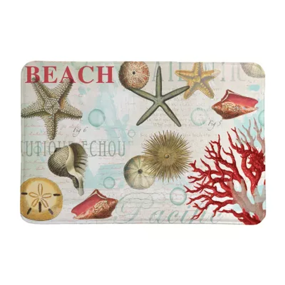 Laural Home Dream Beach Shells Memory Foam Bath Rug