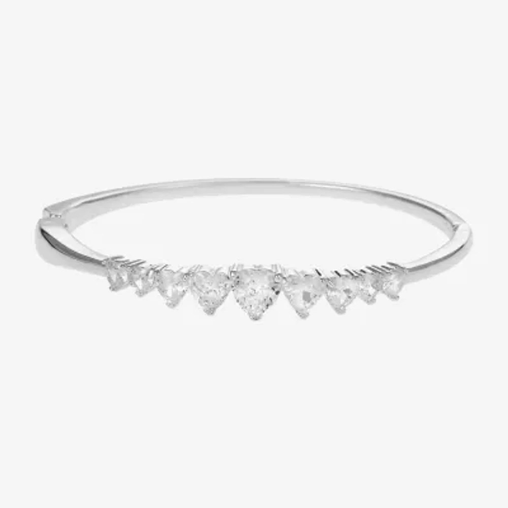 Sparkle Allure Womens Cubic Zirconia Pure Silver Over Brass Heart Bangle Bracelet