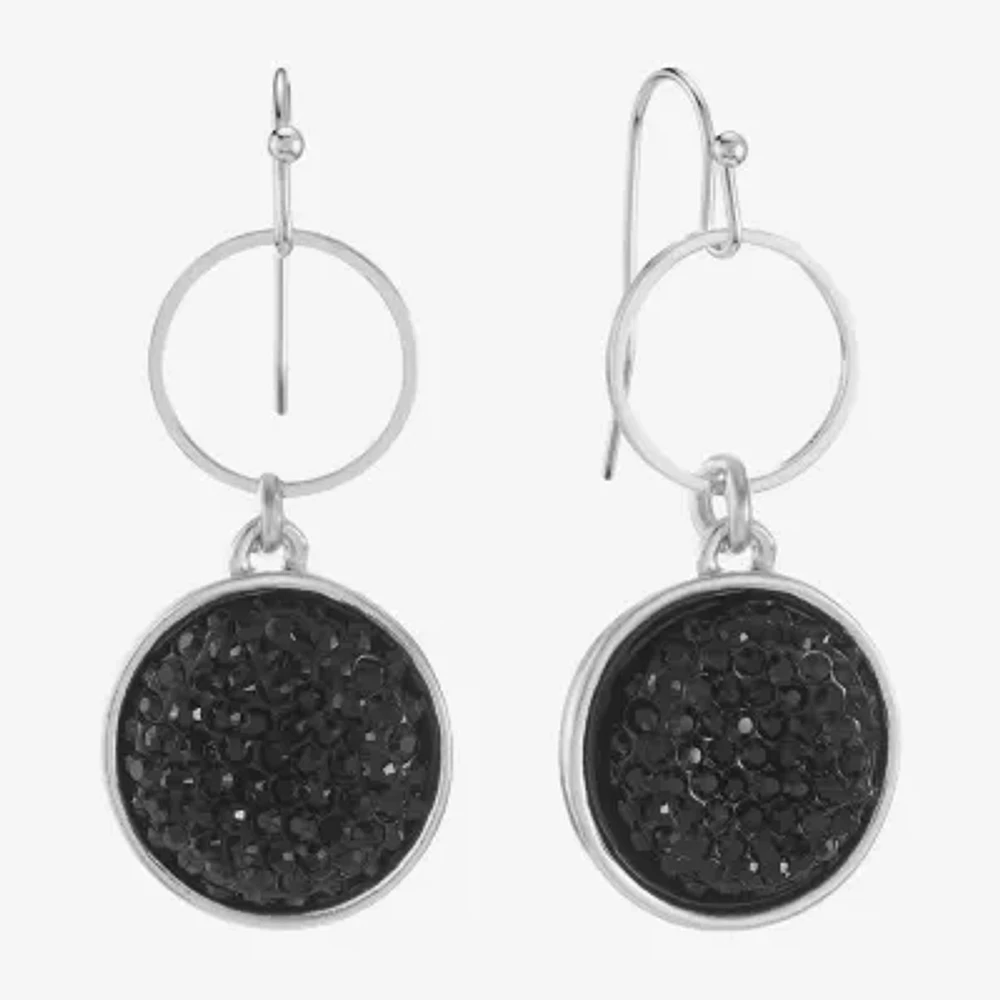 Mixit Womens Black Round Drop Earrings