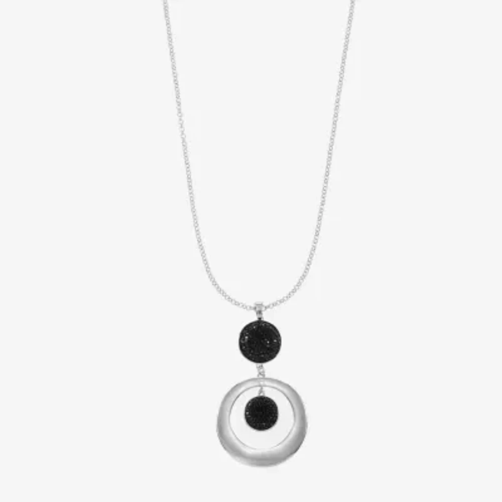Mixit Womens Black Round 24 Inch Pendant Necklace