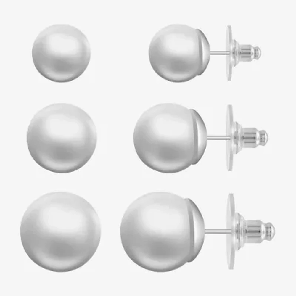 Monet Jewelry Womens Simulated Pearl Ball 3 Pair Earring Set