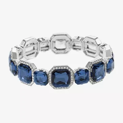 Monet Jewelry Silver Tone Womens Blue Square Stretch Bracelet