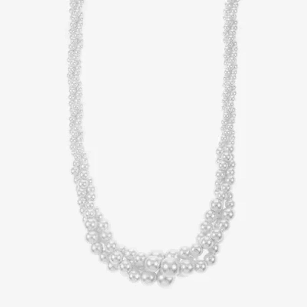 Monet Jewelry Layered Womens White 18 Inch Collar Necklace