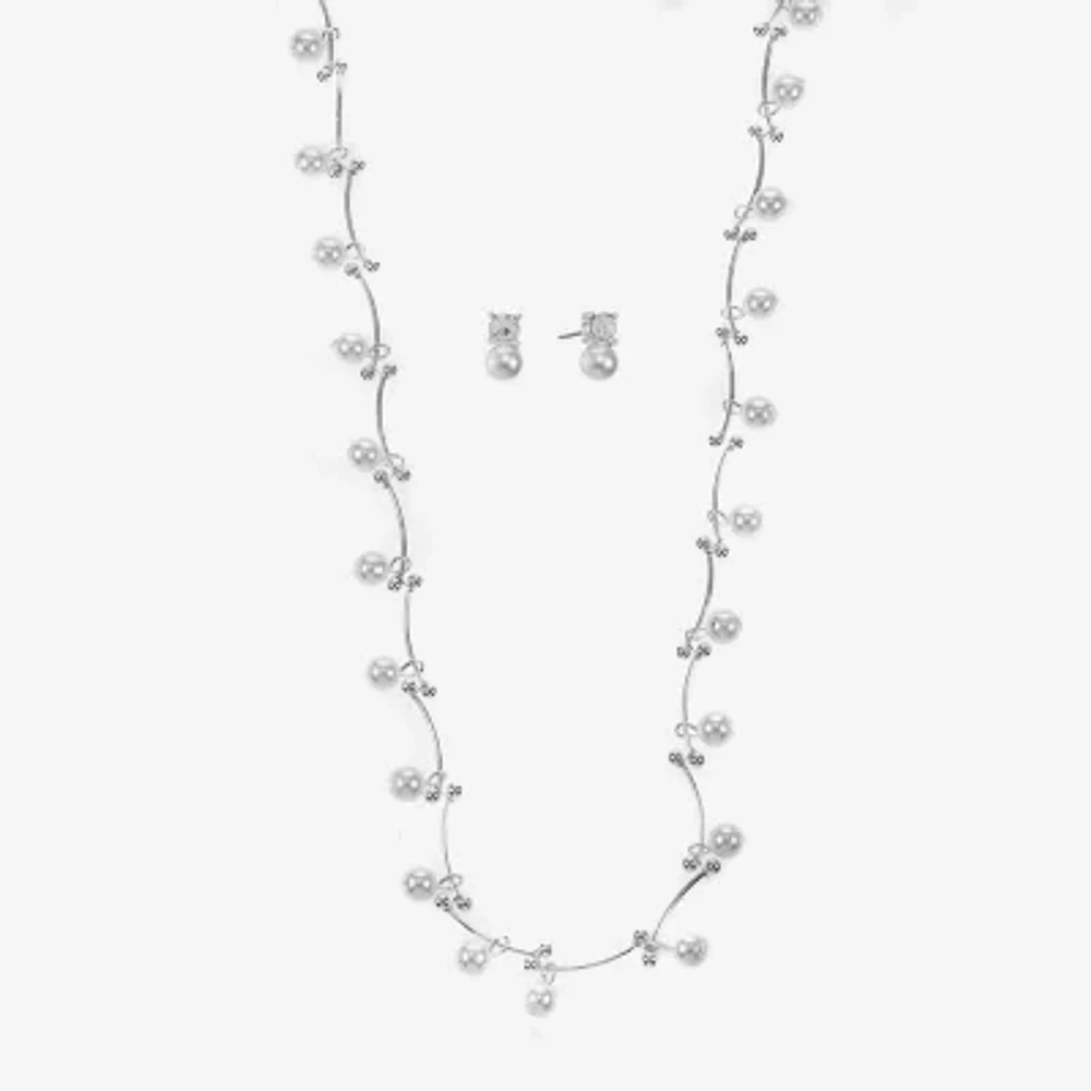 Monet Jewelry Timeless Collar Necklace And Stud Earring Womens Simulated Pearl 2-pc. Set