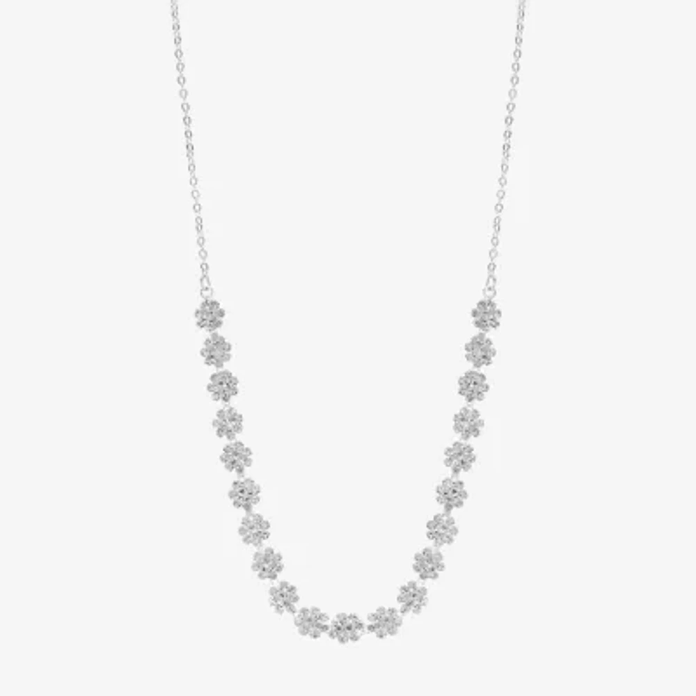 Monet Jewelry Timeless Silver Tone Floral Womens 17 Inch Collar Necklace