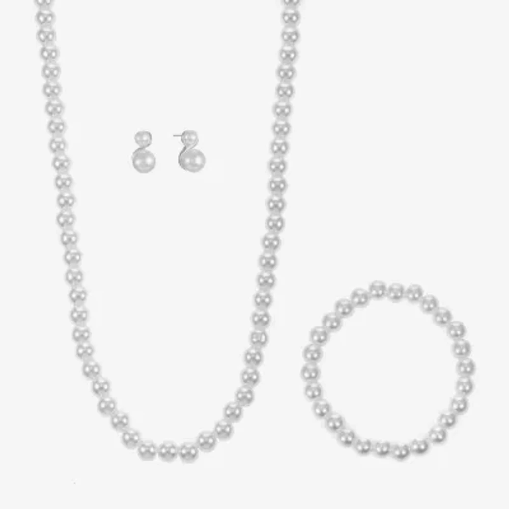 Monet Jewelry Timeless Collar Necklace, Stretch Bracelet And Stud Earring Womens Simulated Pearl 3-pc. Set