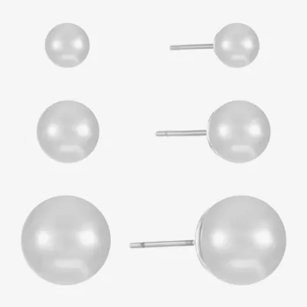 Monet Jewelry Timeless Stud Womens Simulated Pearl Ball Hypoallergenic 3 Pair Earring Set