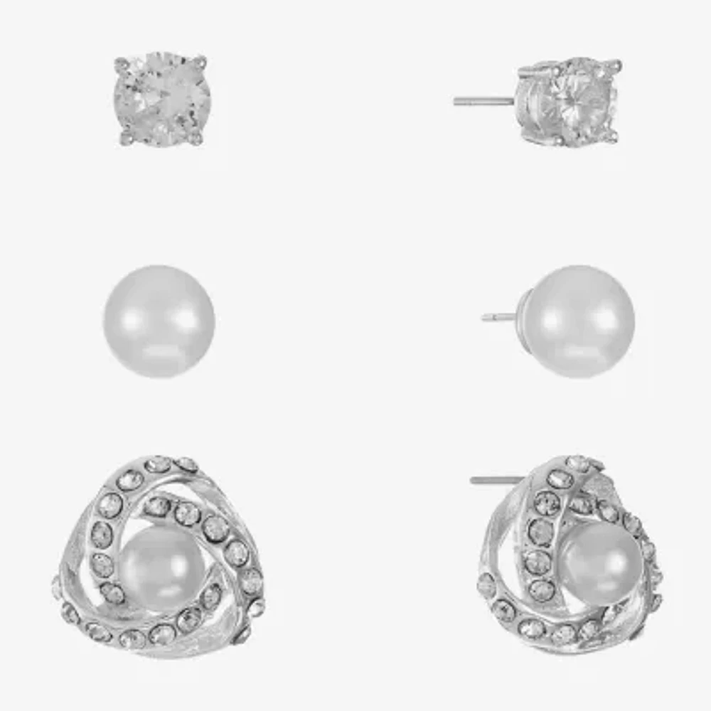 Monet Jewelry Timeless Womens Simulated Pearl Hypoallergenic 3 Pair Earring Set