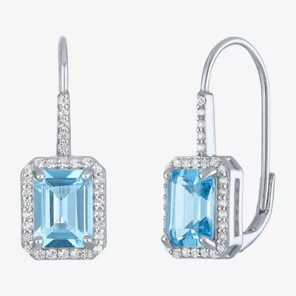 Womens Genuine Blue Topaz Sterling Silver Drop Earrings