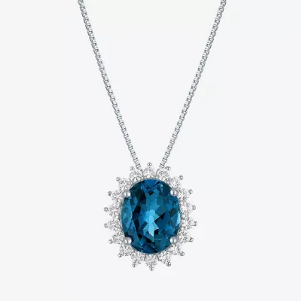Womens Genuine Blue Topaz Sterling Silver Oval 16 Inch Pendant Necklace