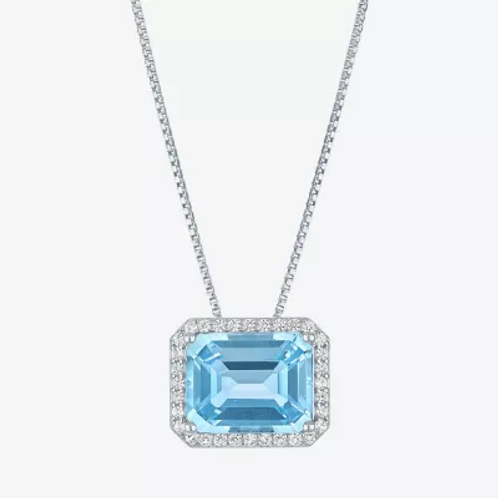 Womens Genuine Blue Topaz Sterling Silver 16 Inch Pendant Necklace