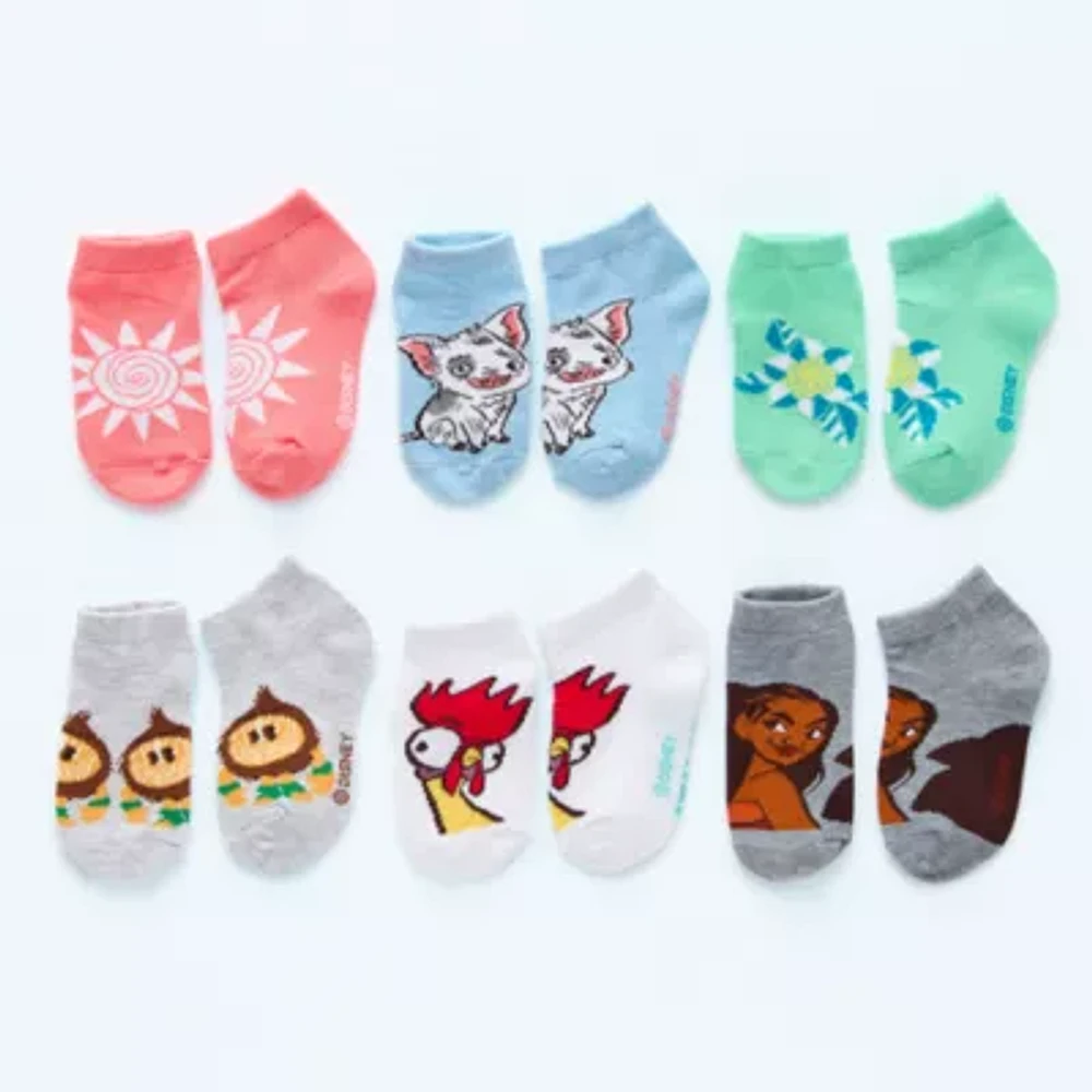 Toddler Girls Multi-Pack 6 Pair Moana Quarter Ankle Socks