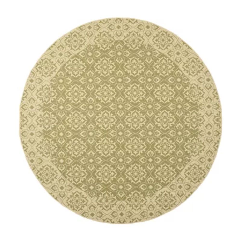 Safavieh Courtyard Collection Spots Oriental Indoor/Outdoor Round Area Rug