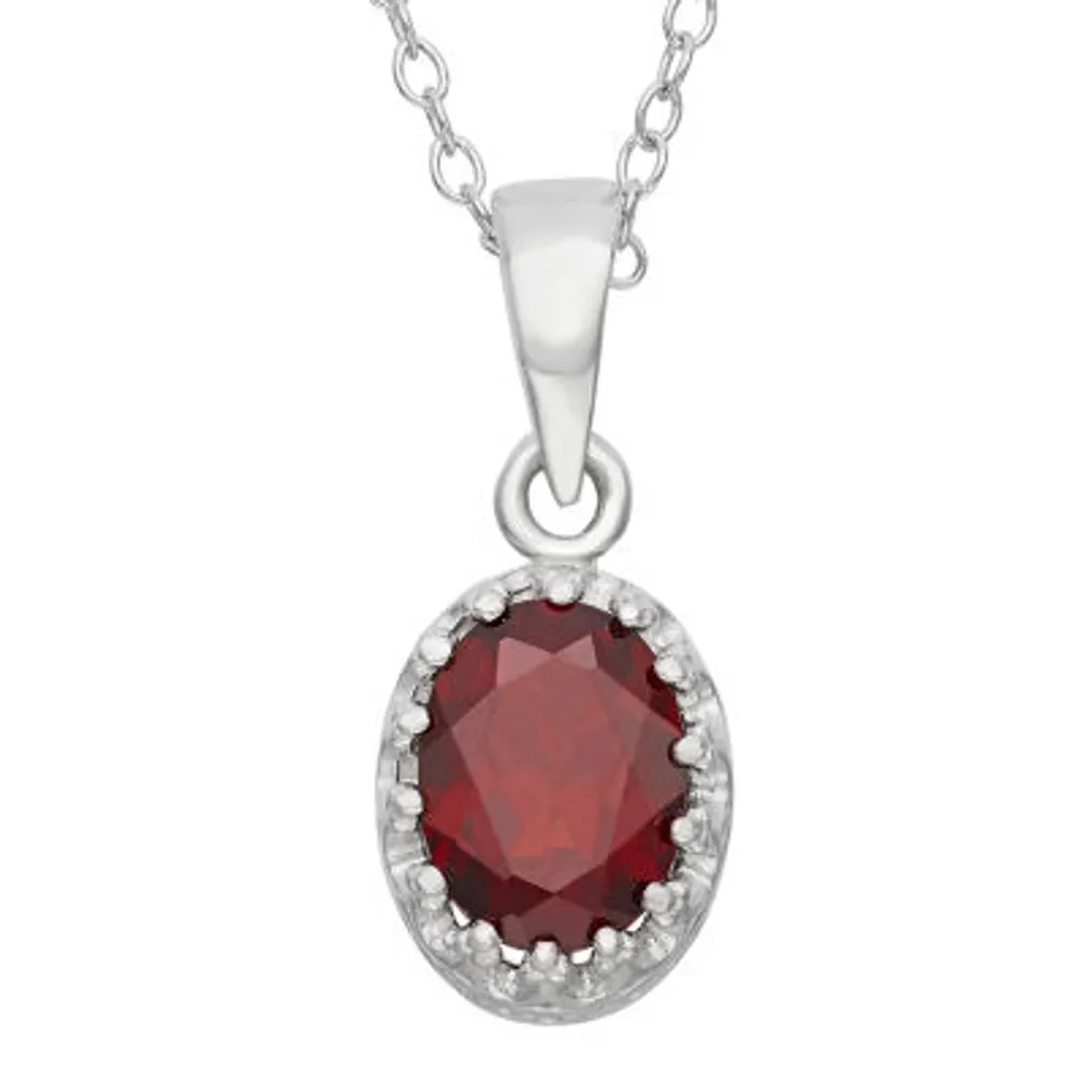 Womens Genuine Red Garnet Sterling Silver 18 Inch Pendant Necklace