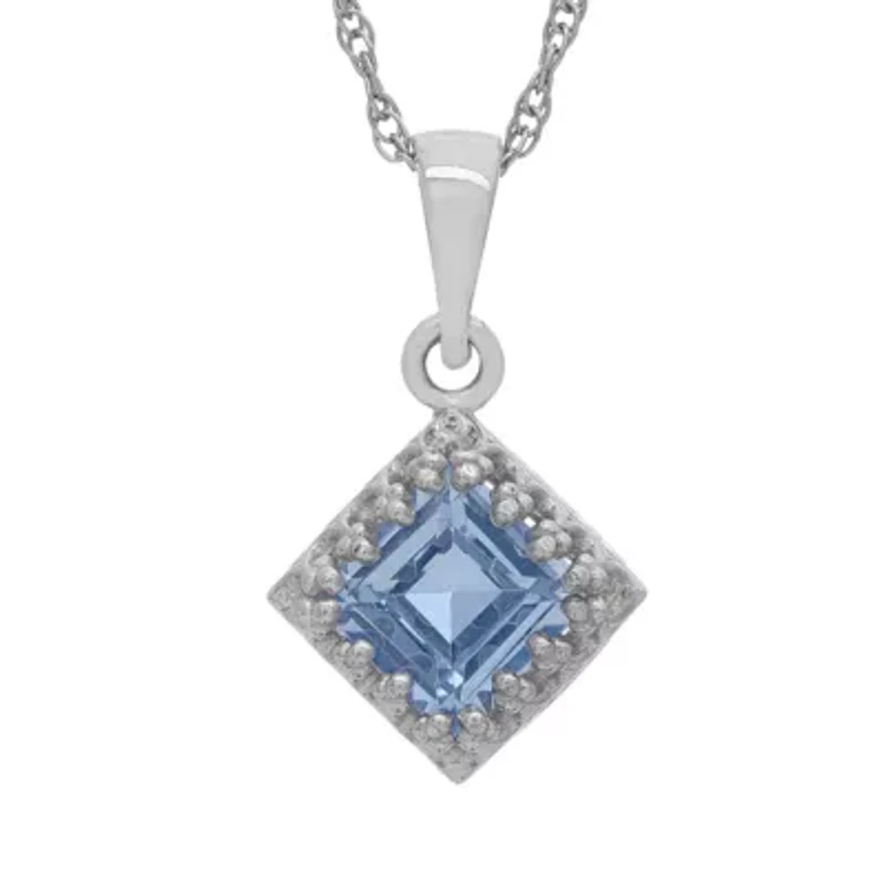 Womens Lab Created Blue Aquamarine Sterling Silver Diamond 18 Inch Pendant Necklace