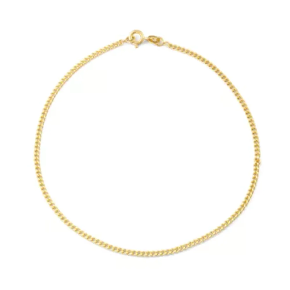 Unisex Adult 14K Gold Over Silver 10 Inch Solid Curb Ankle Bracelet
