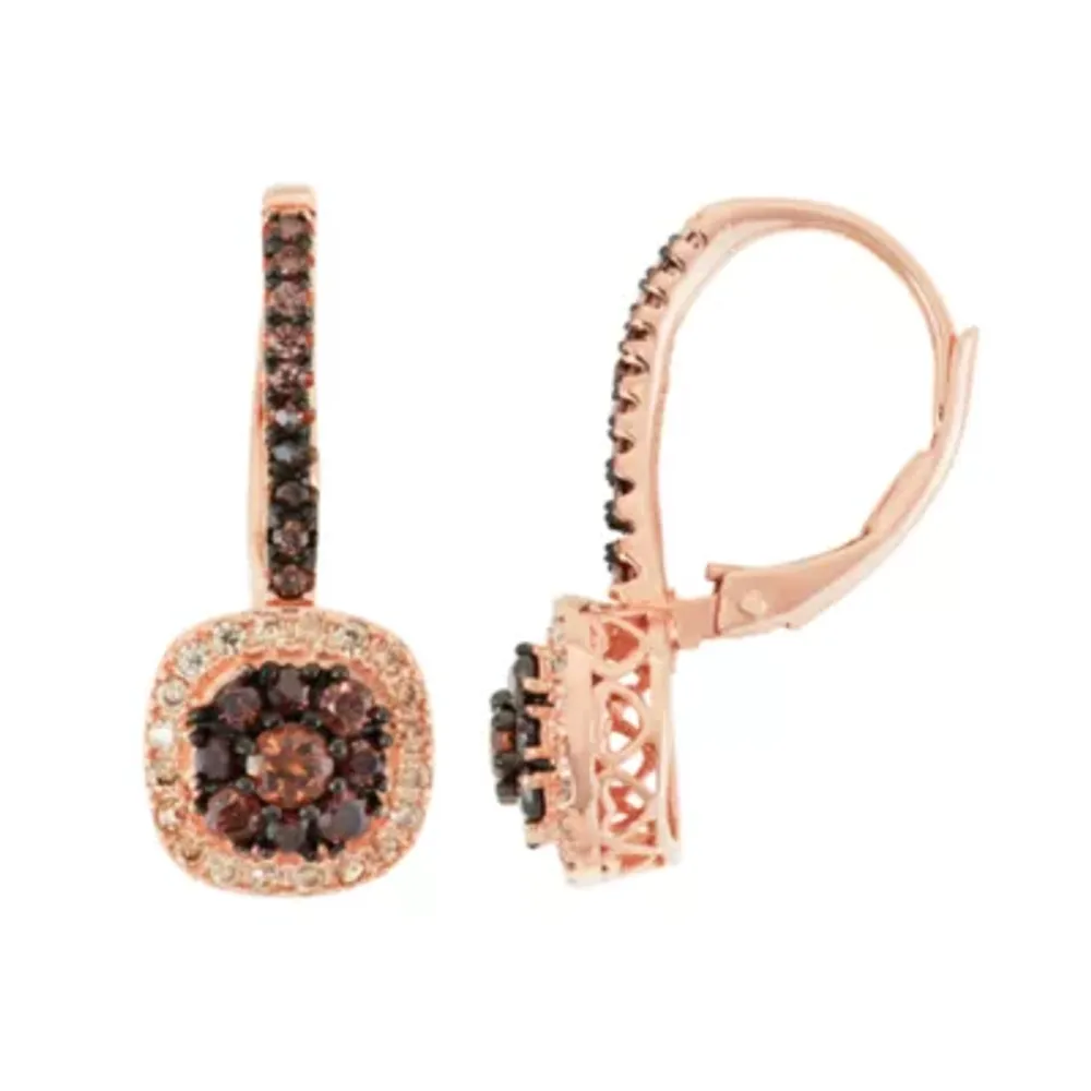 Womens 5/8 CT. T.W. Brown Cubic Zirconia 14K Rose Gold Over Silver Drop Earrings