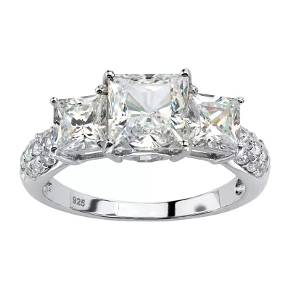 Womens Lab Created White Sapphire Platinum Over Silver Cocktail Ring