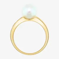 Effy  Womens Diamond Accent 8MM White Cultured Freshwater Pearl 14K Gold Over Silver Cocktail Ring