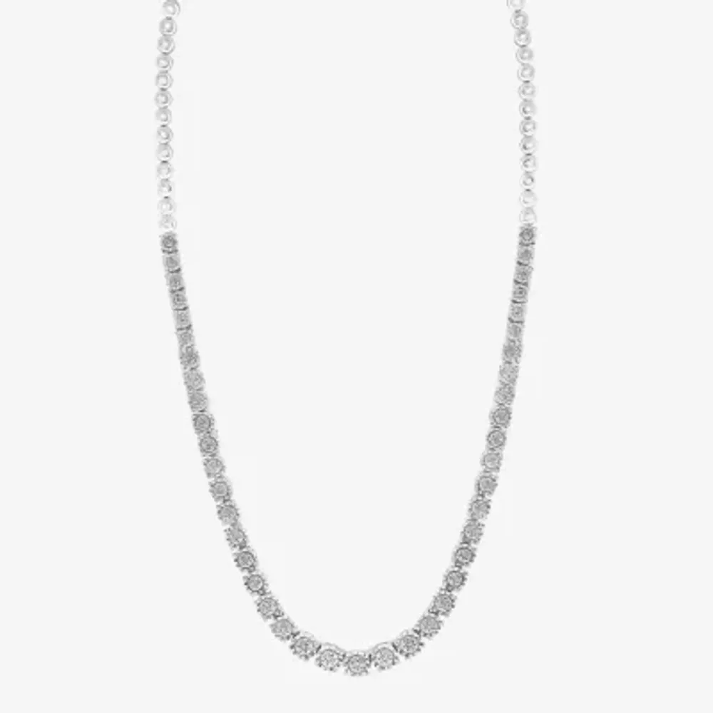 Effy Womens Diamond Sterling Silver 18 Inch Tennis Necklace