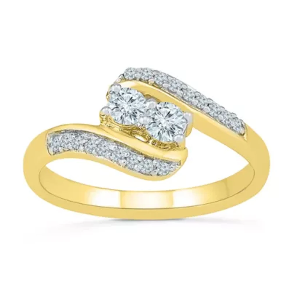 Womens 2MM / CT. T.W. Natural White Diamond 10K Gold Bypass Band