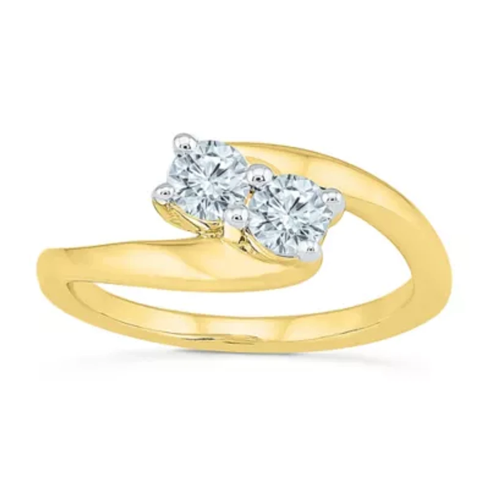 Womens 2MM 1/2 CT. T.W. Natural White Diamond 10K Gold Bypass Band