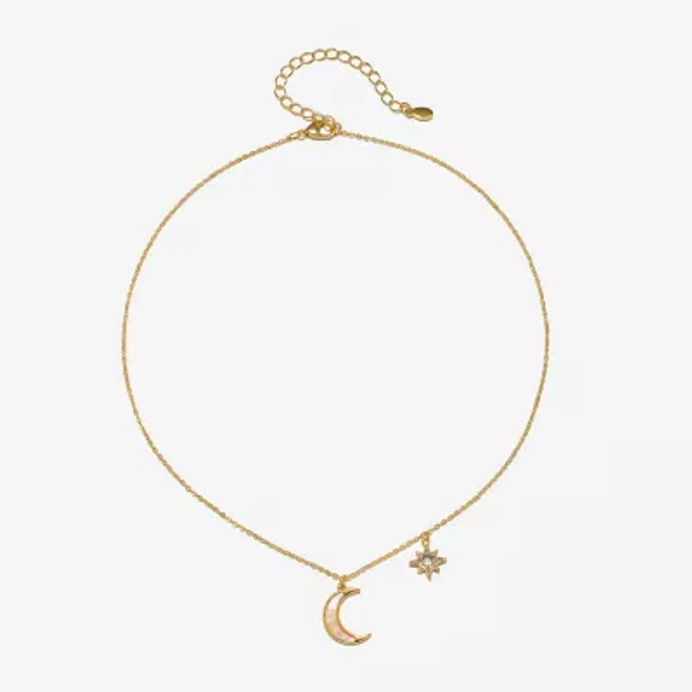 Bijoux Bar Delicates Gold Tone Womens Glass Moon Star 16 Inch Pendant Necklace
