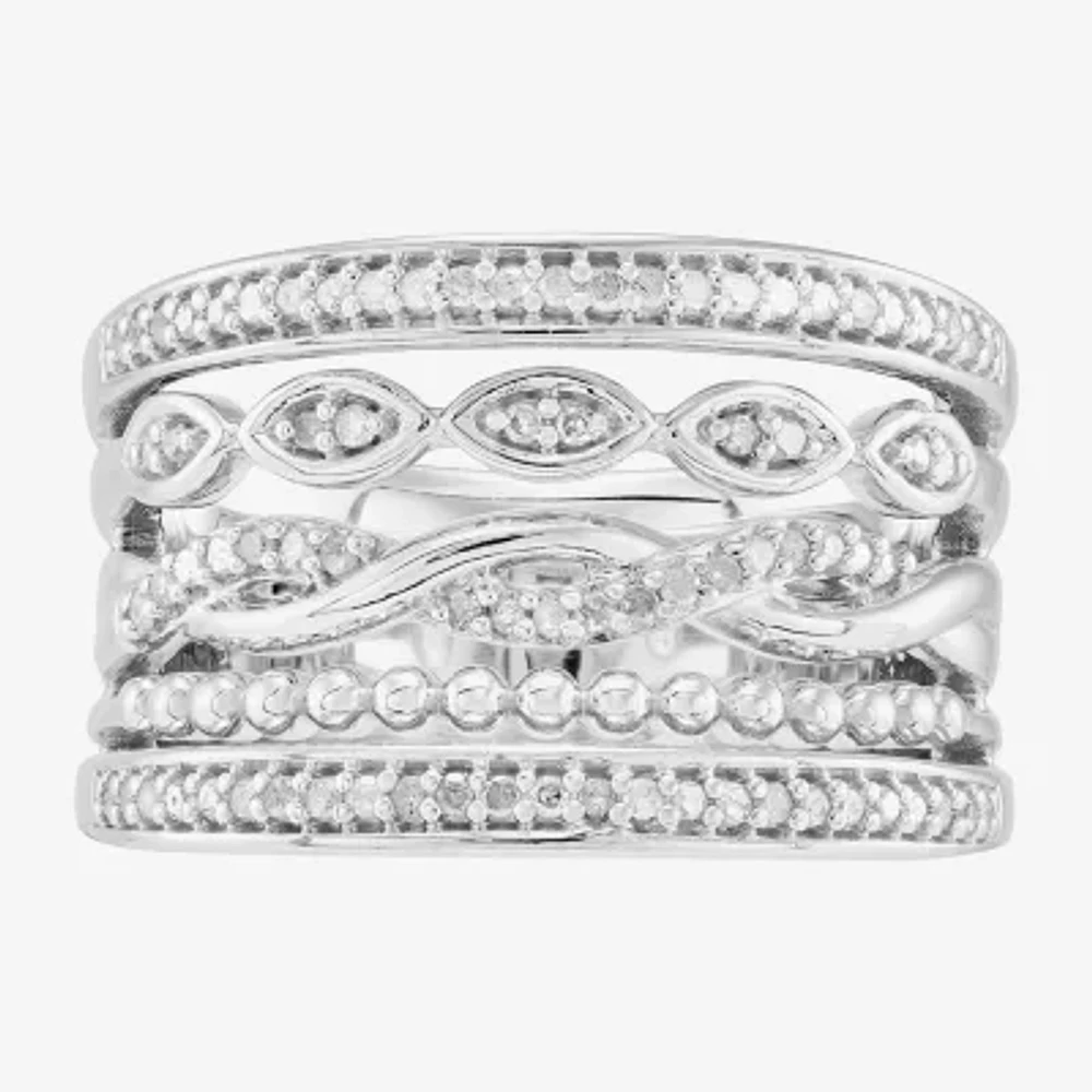 Womens 8MM 1/4 CT. T.W. Natural White Diamond Sterling Silver Band