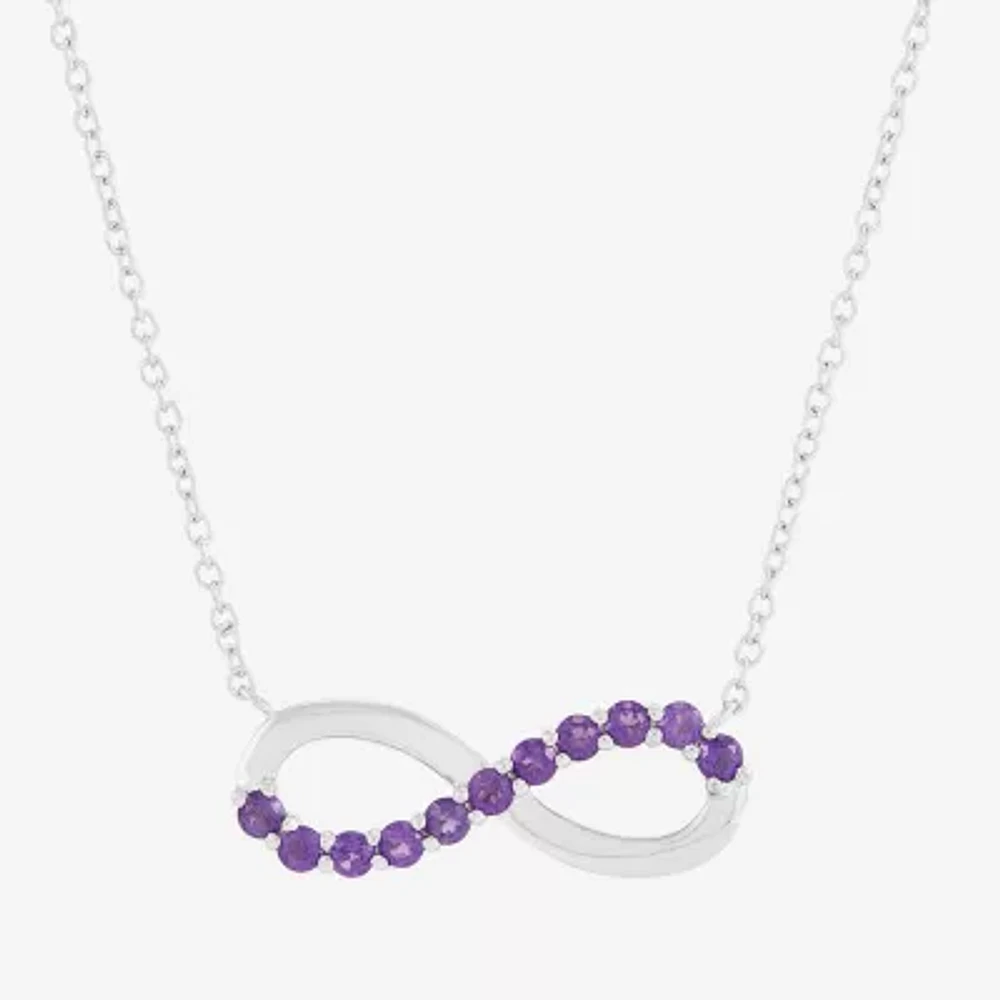 Womens Genuine Purple Amethyst Sterling Silver Infinity 18 Inch Pendant Necklace