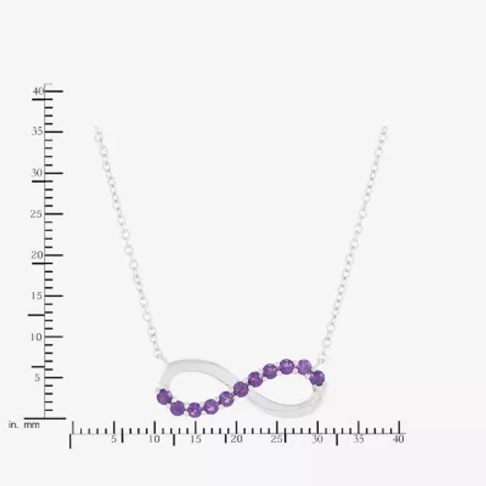 Womens Genuine Purple Amethyst Sterling Silver Infinity 18 Inch Pendant Necklace