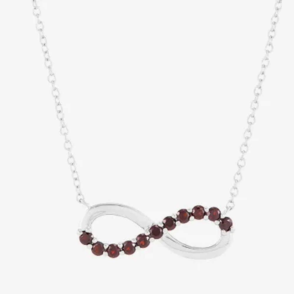 Womens Genuine Red Garnet Sterling Silver Infinity 18 Inch Pendant Necklace