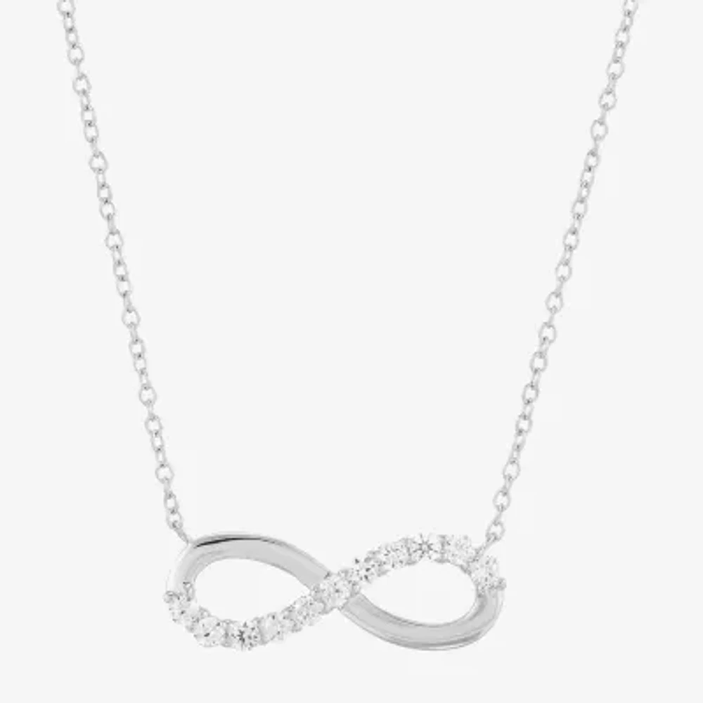 Womens Lab Created White Sapphire Sterling Silver Infinity 18 Inch Pendant Necklace