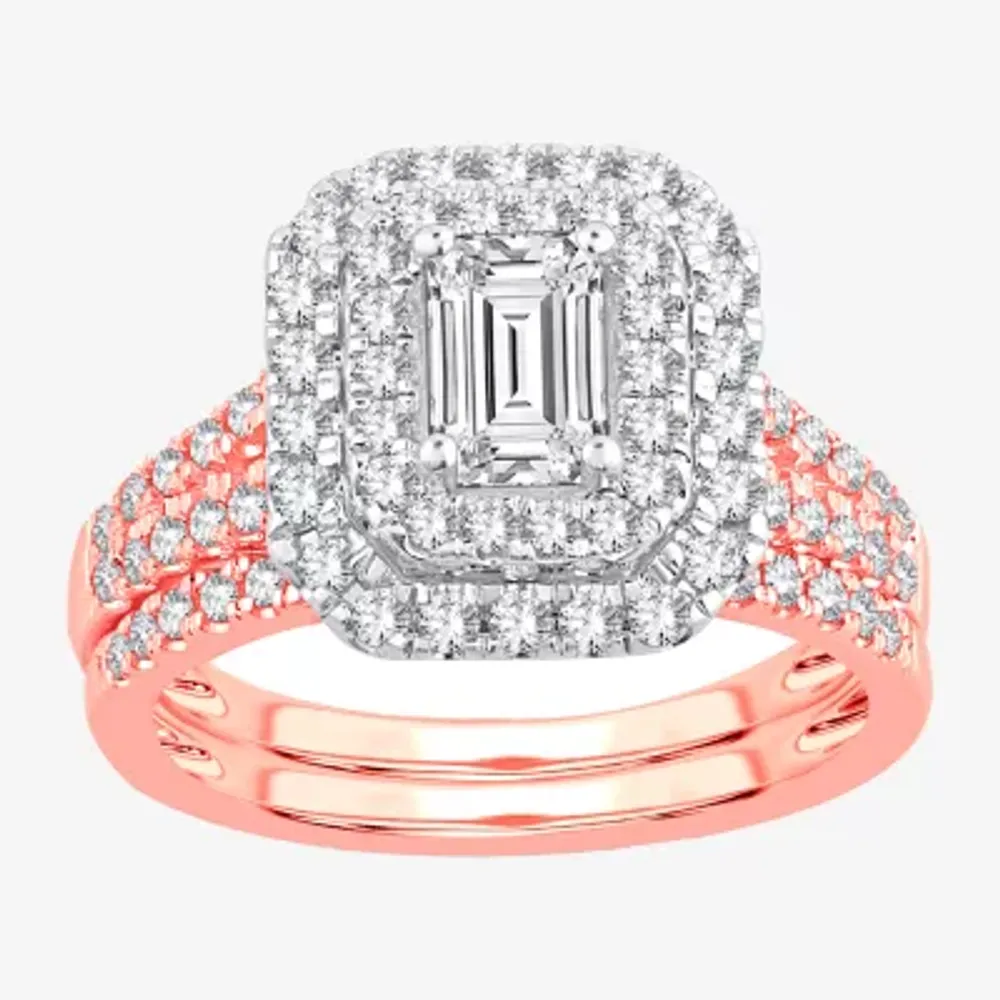 Signature By Modern Bride 1 1/2 CT. T.W. Lab-Grown (H-I / SI1-SI2) Diamond 10K or 14K Gold Emerald Halo Bridal Set