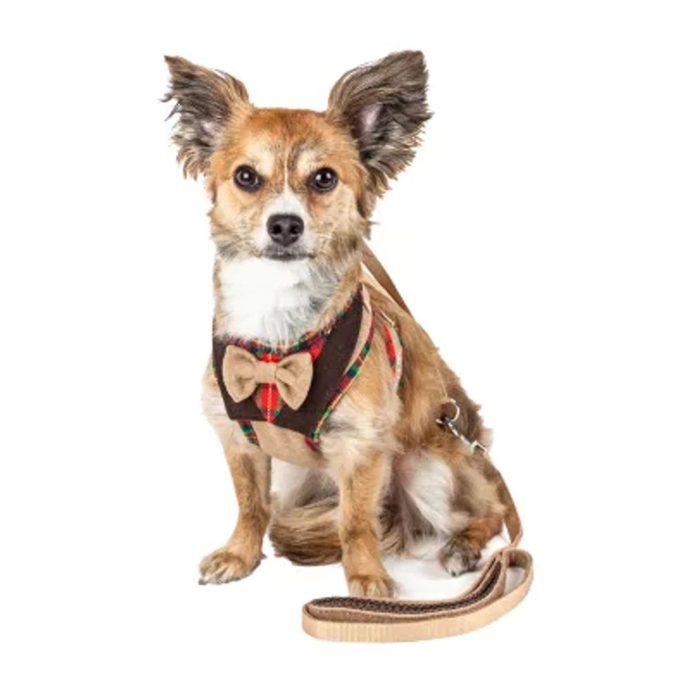 Pet Life Luxe 'Dapperbone' 2-In-1 Mesh Reversed Adjustable-Leash W/ Fashion Bowtie Dog Harness