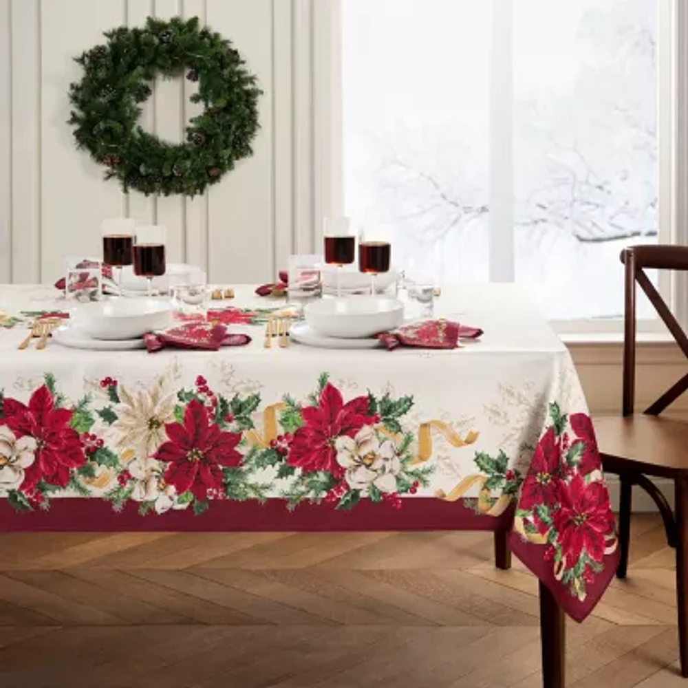 Elrene Home Fashions Poinsettia Garlands Engineered Rectangle Tablecloth