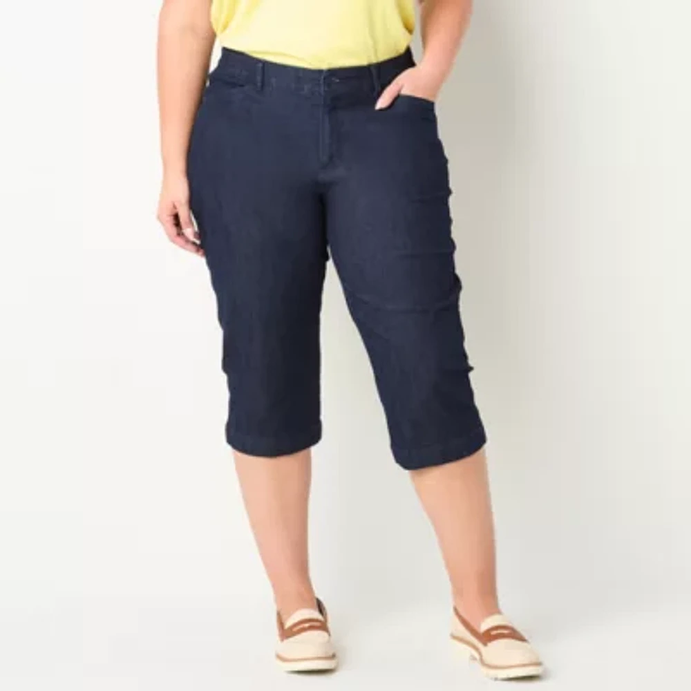 St. John's Bay Secretly Slender Womens Straight Mid Rise Regular Fit Plus Capri Pant