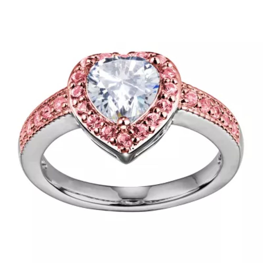 Sparkle Allure Womens Cubic Zirconia Heart Halo Promise Ring