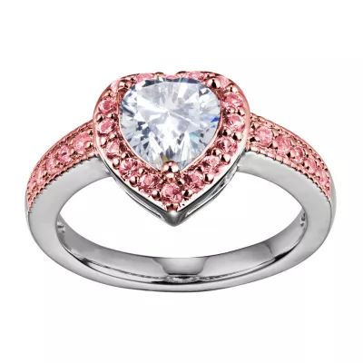 Sparkle Allure Womens Cubic Zirconia Heart Halo Promise Ring