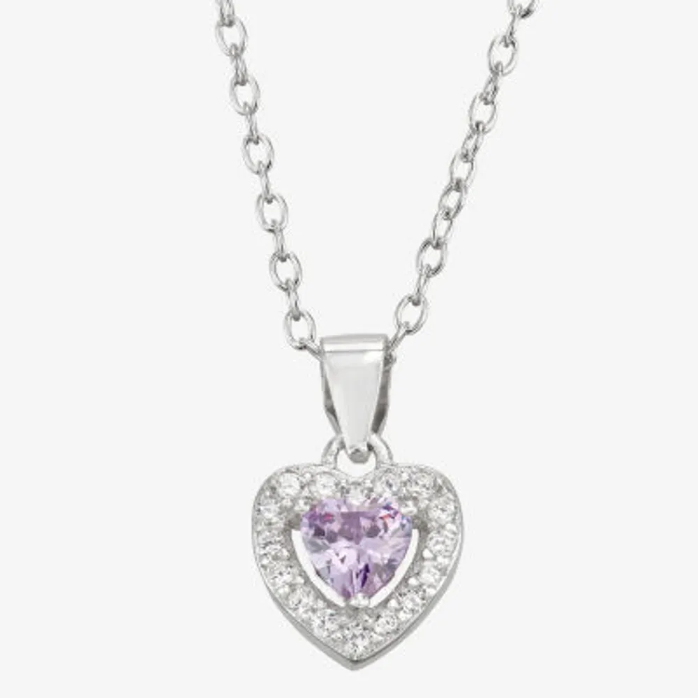Girls Purple Cubic Zirconia Sterling Silver Cross 15 Inch Pendant Necklace