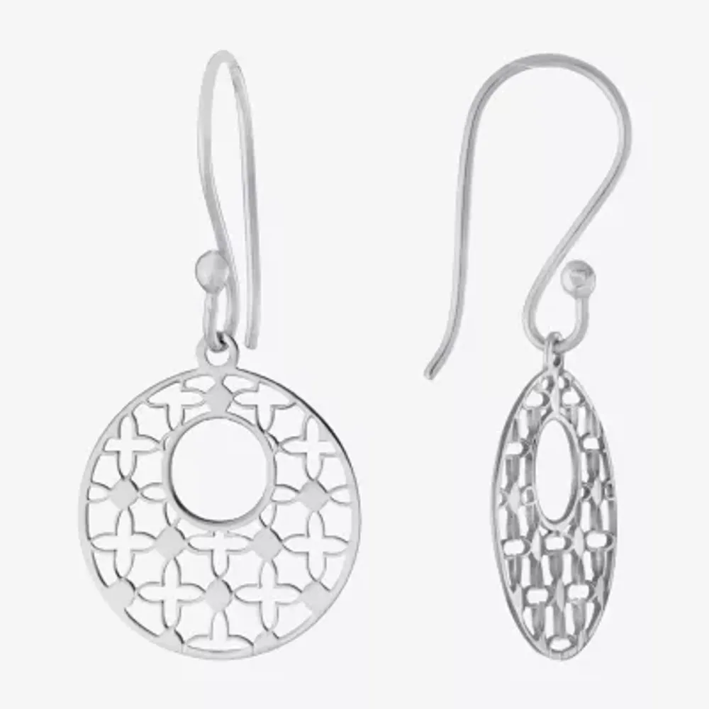 Silver Treasures Womens Sterling Silver Round Drop Earrings