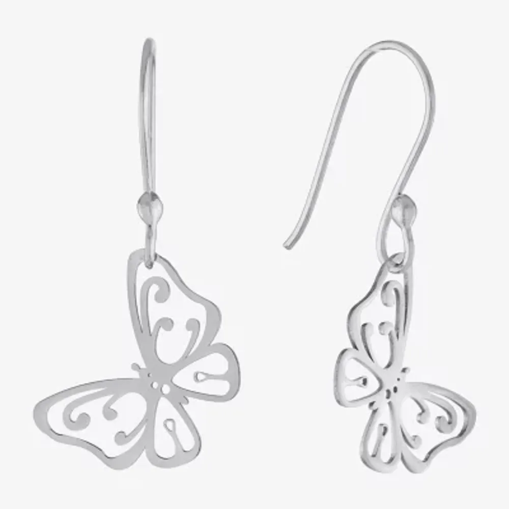 Silver Treasures Womens Sterling Silver Butterfly Drop Earrings