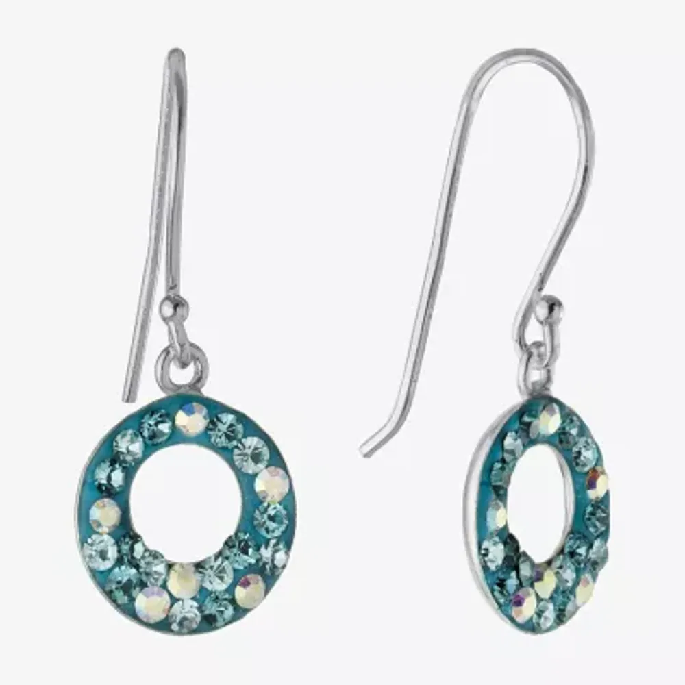 Silver Treasures Womens Blue Crystal Sterling Silver Round Drop Earrings