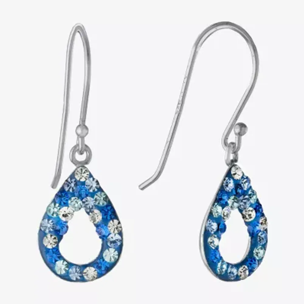 Silver Treasures Womens Crystal Sterling Silver Oval Drop Earrings