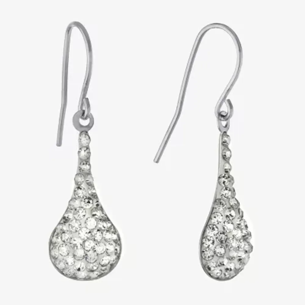 Silver Treasures Womens White Crystal Sterling Silver Oval Drop Earrings