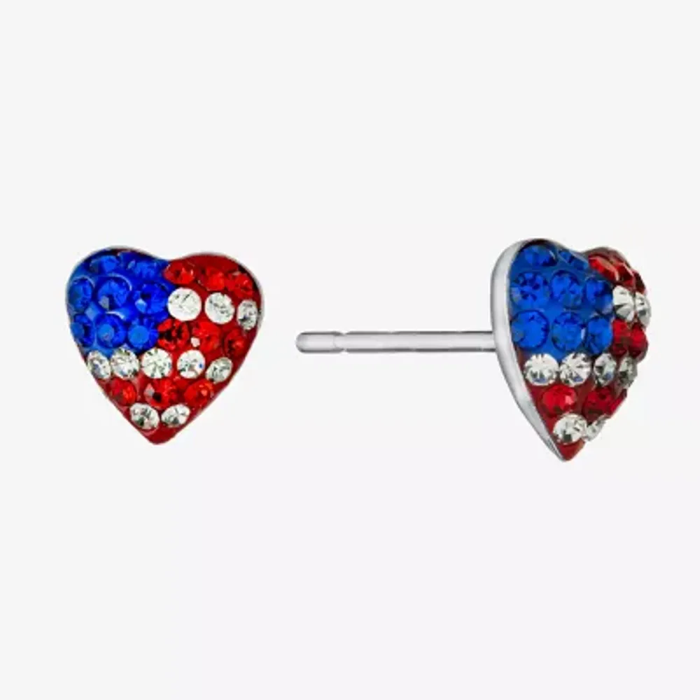 Silver Treasures Multi Color Crystal Sterling Silver 7.1mm Heart Stud Earrings