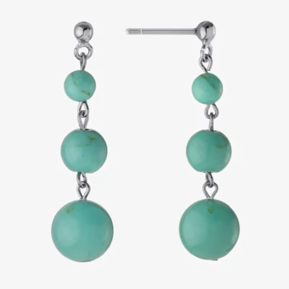 Silver Treasures Enhanced Womens Blue Turquoise Sterling Silver Drop Earrings