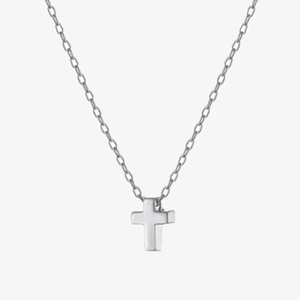 Silver Treasures Womens Sterling Silver Cross 16 Inch Pendant Necklace