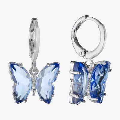 Sparkle Allure Womens Pink Cubic Zirconia Pure Silver Over Brass Butterfly Drop Earrings