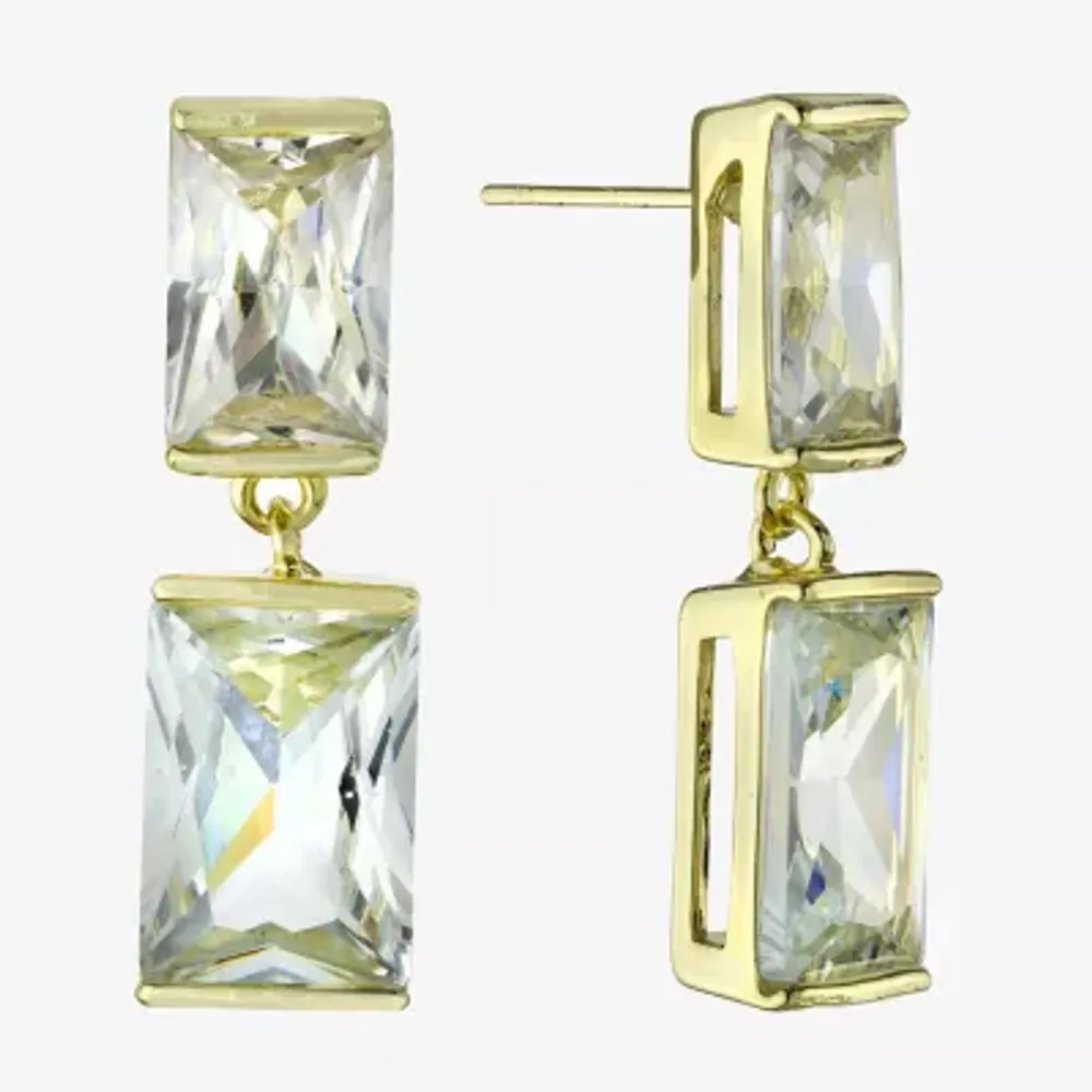 Sparkle Allure Womens Crystal 14K Gold Over Brass Rectangular Drop Earrings